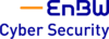Das Logo der EnBW Cyber Security GmbH zeigt den stilisierten blauen Text „EnBW“ neben einer orangefarbenen horizontalen Linie und darunter in Blau „Cyber Security“.