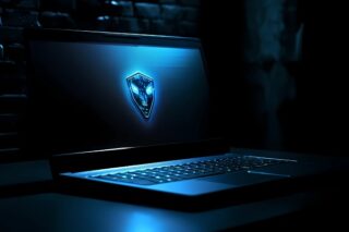 Hacker-Symbol am Laptop