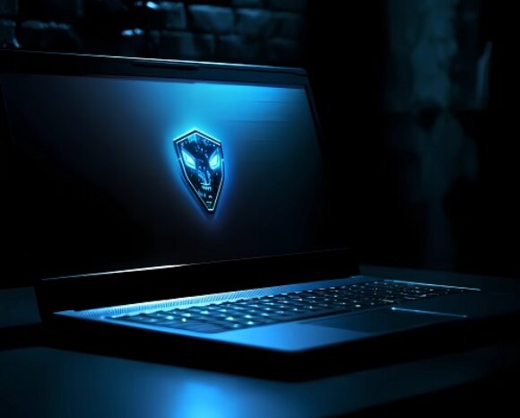 Hacker-Symbol am Laptop