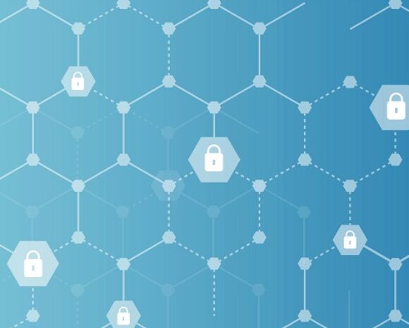 Symbolisches Netzwerk mit Datenschutz-Elementen an manchen Knotenpunkten