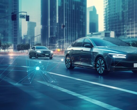 Zwei Autos in Stadtbild mit abstrakten Linien