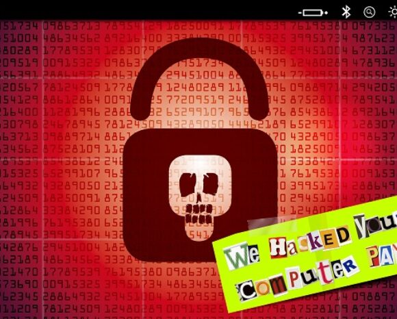 Cybersecurity mit Totenkopf und Aufschrift "We hacked your computer - pay!"