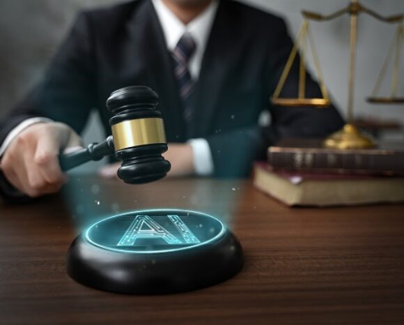 Gesetzeshammer über AI-Symbol