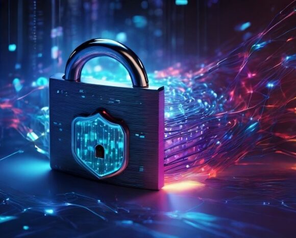 Cybersecurity-Symbol vor buntem Hintergrund