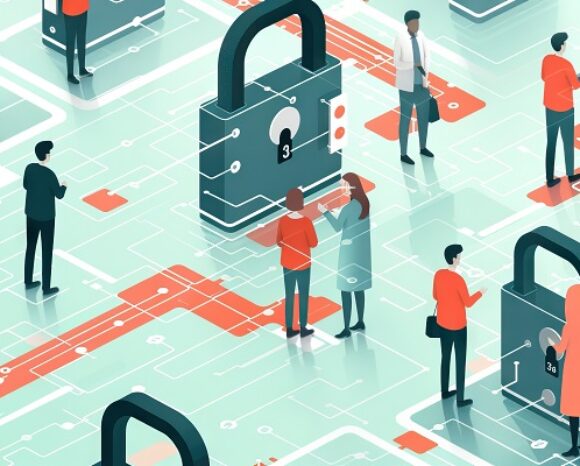 Security Awareness - Menschen zwischen Datenschutz-Symbolen