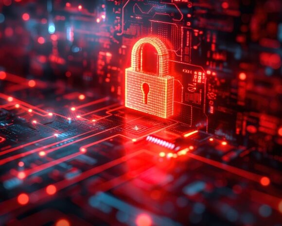 Digital lock cyber ​​security illustration, glowing, futuristic, internet data business and financial transaction protection, cyber attack defense, user privacy data encryption AI