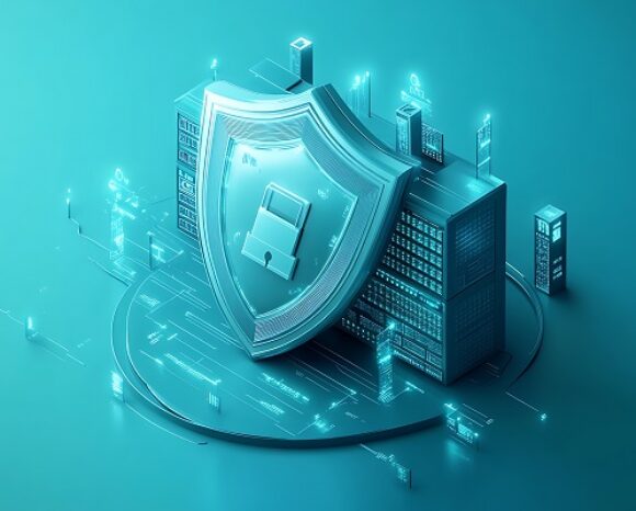 Sicherheitsschild mit Schirm über Gebäude