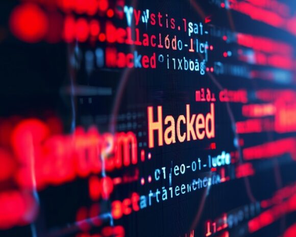 Display in Warnfarben und der Aufschrift "Hacked"