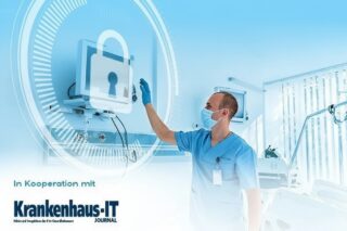 Bild Cybersecurity im Krankenhaus und Logo von Partner Krankenhaus-IT