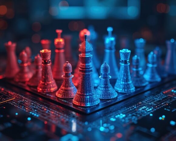 Schachspiel mit blauem und rotem Team