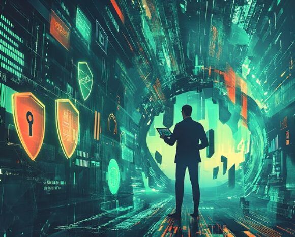 Grafische Darstellung eines CISO in einem Tunnel von Cyberbedrohungen