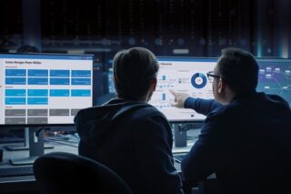 Zwei Programmierer vor Laptops