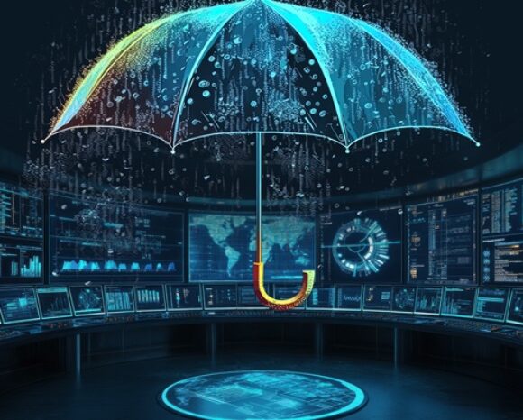 Digitaler Kontrollraum mit Rettungsschirm