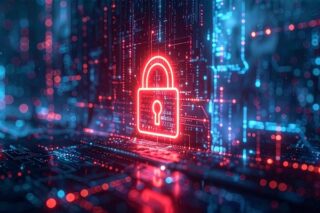 Cybersicherheitskonzept mit einem leuchtend roten Vorhängeschloss