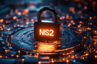 Digitales Vorhängeschloss mit NIS2-Aufschrift auf futuristischer Platine symbolisiert IT-Sicherheit und Cybersecurity-Richtlinie