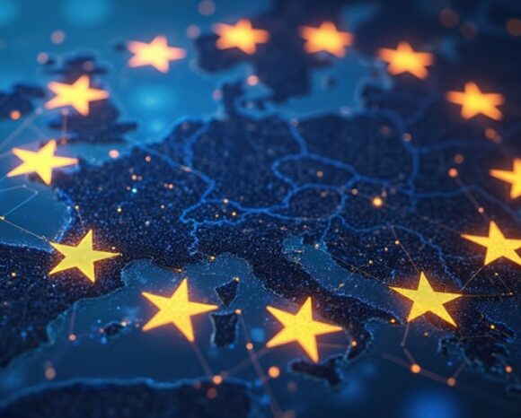 Illustration von Europa mit EU-Flagge