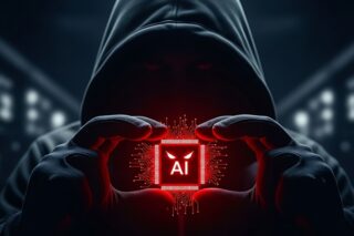 Hacker mit AI-Symbol zwischen den Fingern