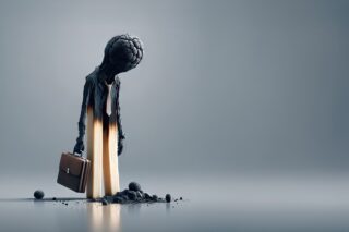 Person mit Burn-out mit Arbeitstasche