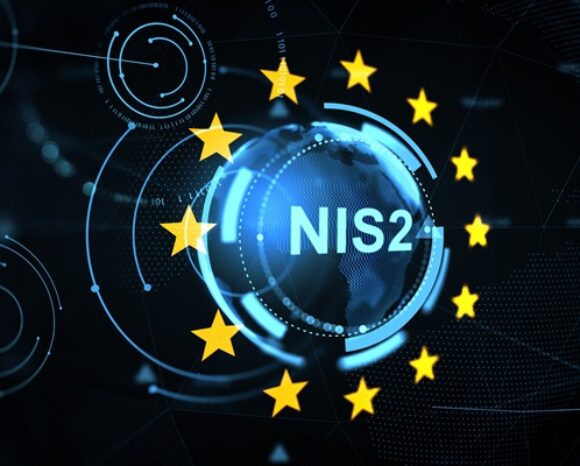 NIS2-Symbol vor futuristischem Hintergrund