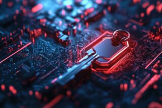 Computersicherheit, Verschlüsselungsschlüssel, der Daten auf einem Computer schützt und sichert.