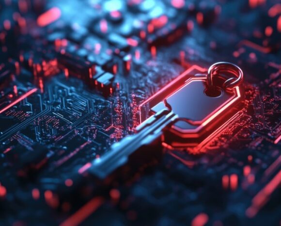 Computersicherheit, Verschlüsselungsschlüssel, der Daten auf einem Computer schützt und sichert.