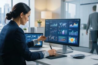 Frau analysiert Dashboard