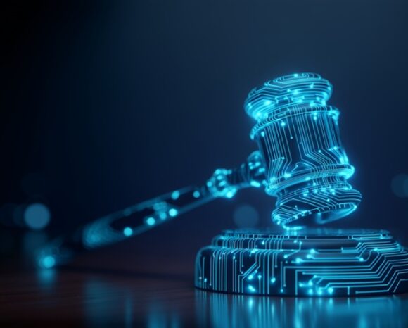 Digitale Darstellung eines glühenden Justizhammers