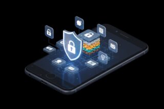 Smartphone mit Cybersecurity-Symbole
