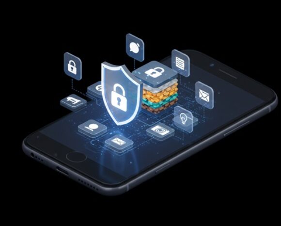 Smartphone mit Cybersecurity-Symbole