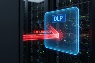 Data Loss Prevention Concept with DLP Shield Blocking Data Exfiltration in Server Room