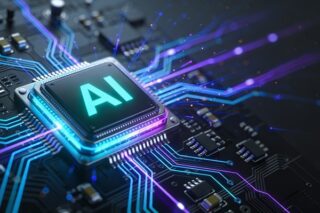 AI Symbol auf leuchtenden Linien