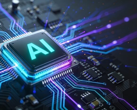 AI Symbol auf leuchtenden Linien