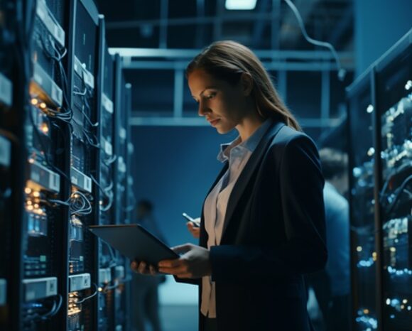 Big Data Center mit Frau